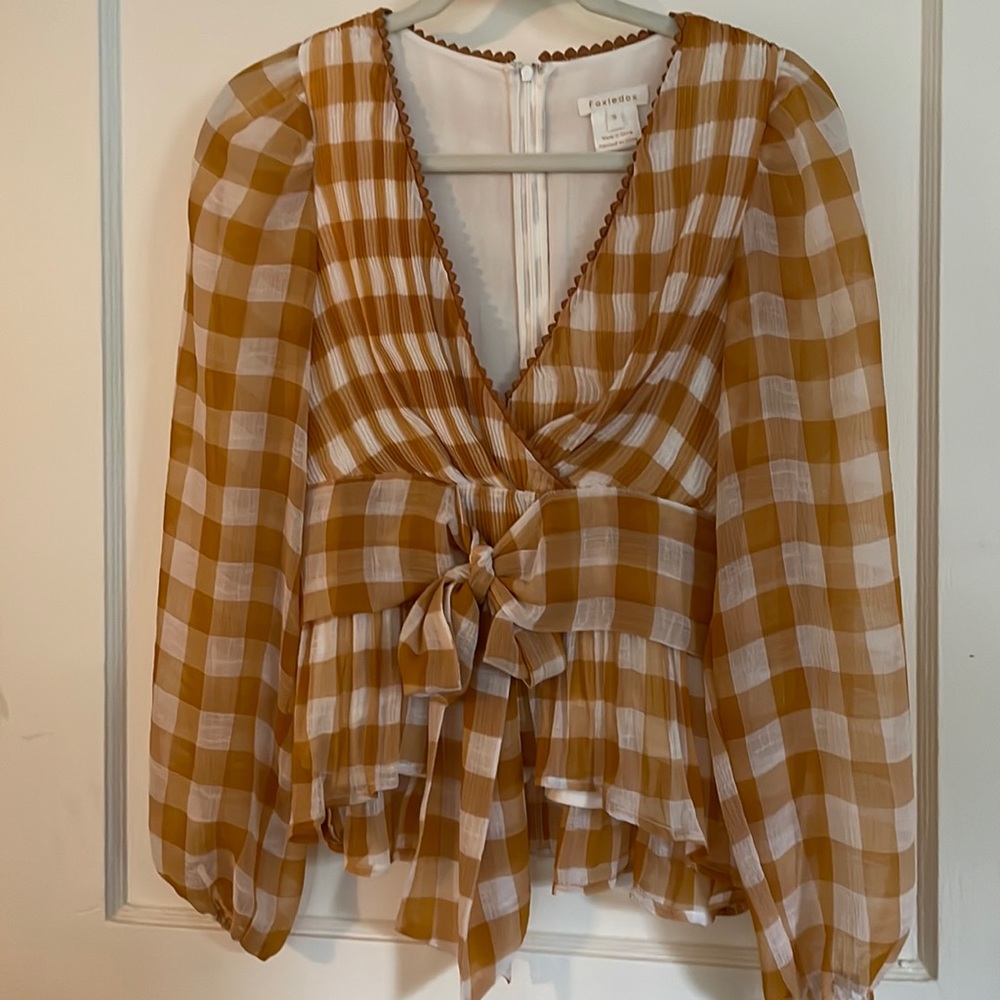 fabulous faux wrap gingham top